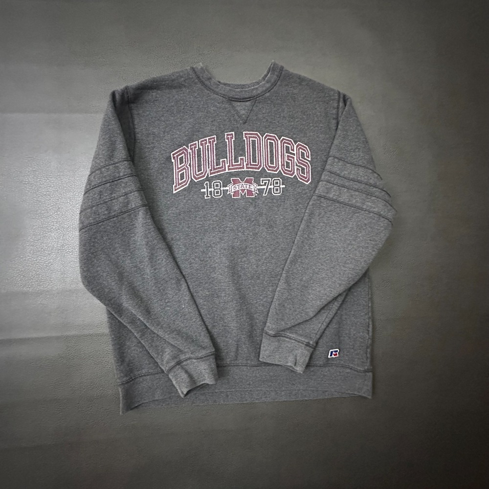 Vintage Russell Athletic Sweatshirt Mens Large Gray Mississippi State Bulldogs